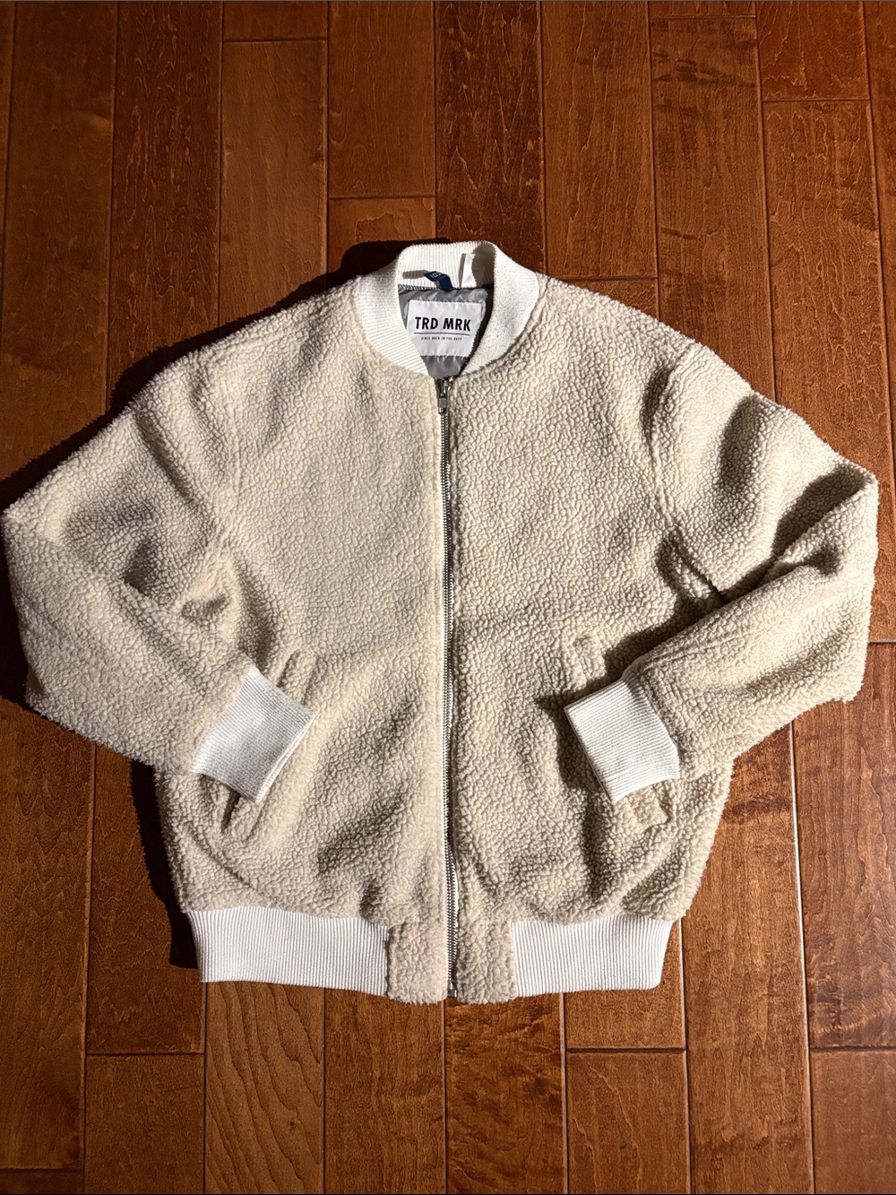 TRD MRK Cream Sherpa Bomber Jacket - Plush Zip Front